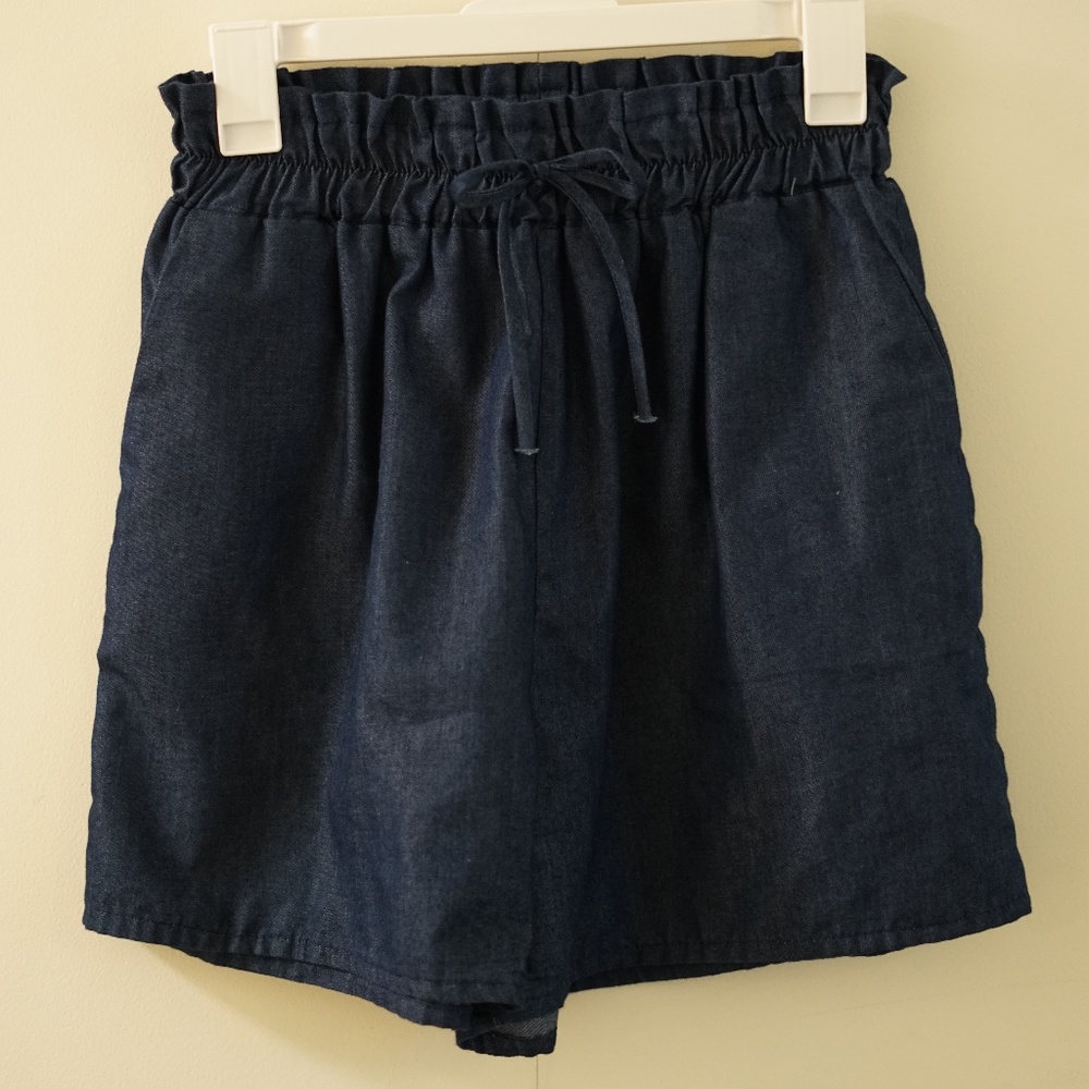 High Waisted Blue Jean Elastic Shorts